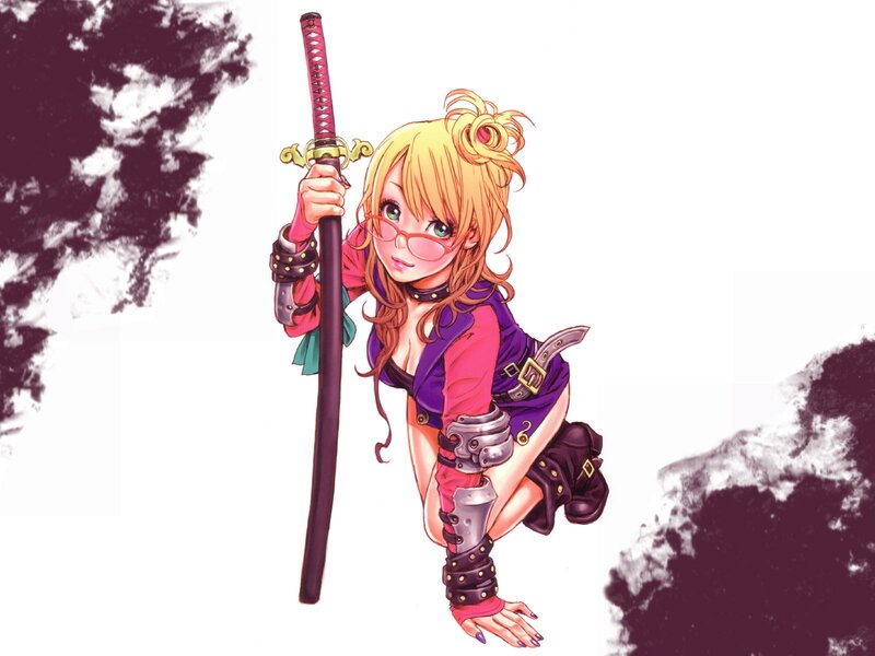 Blonde Girl with Sword — Yellow, Playful, Anime, Glasses