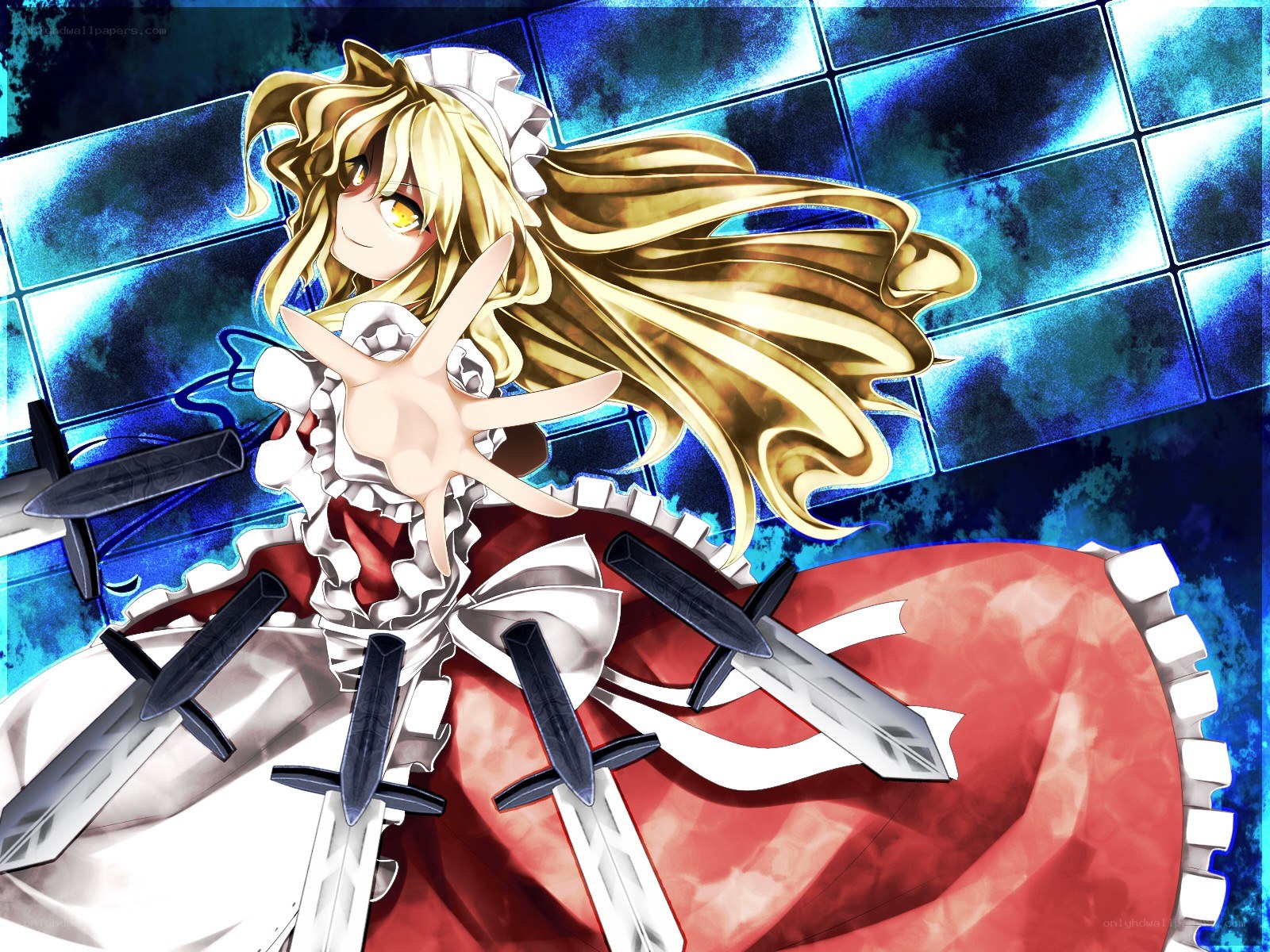 Blonde girl with swords