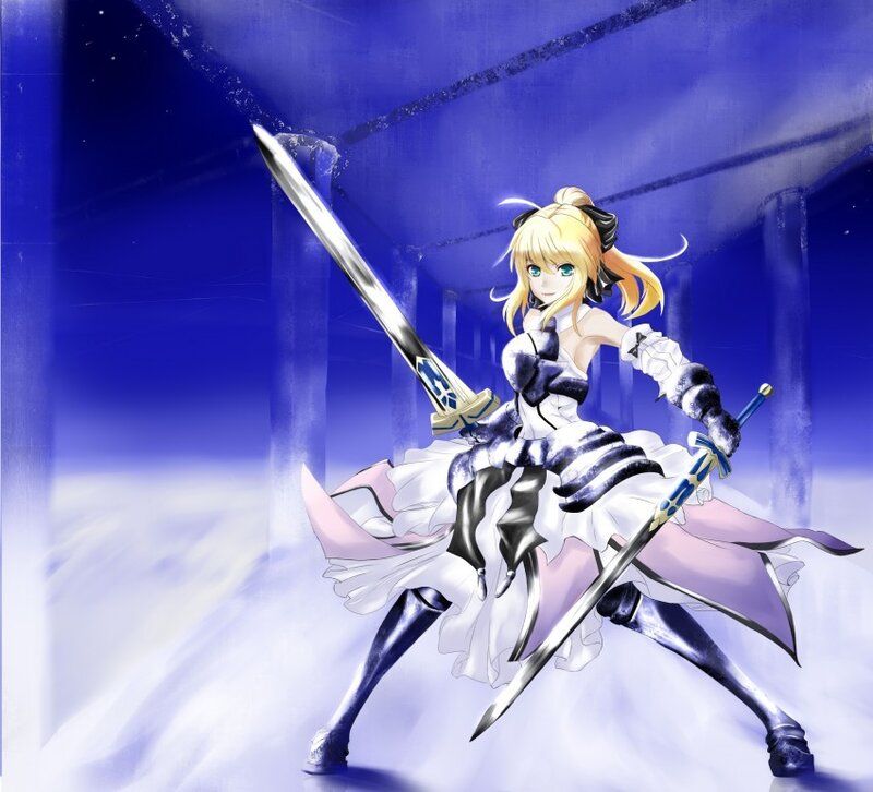 Blonde Girl with Swords — Blue
