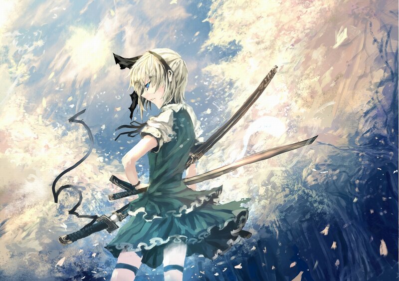 Blonde Girl with Swords — Green