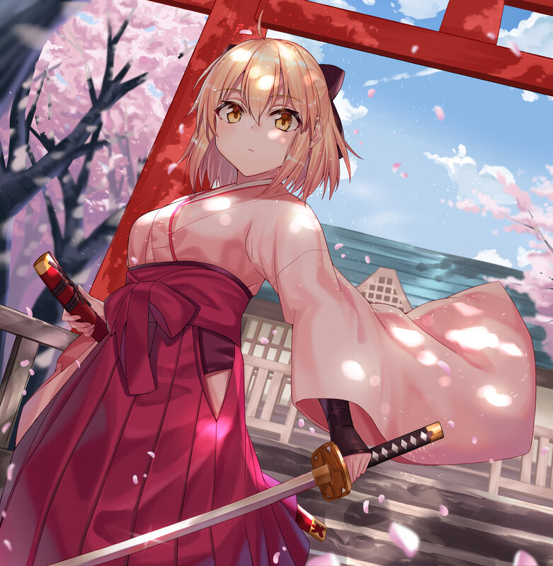 Blonde Girl with Swords — Pink