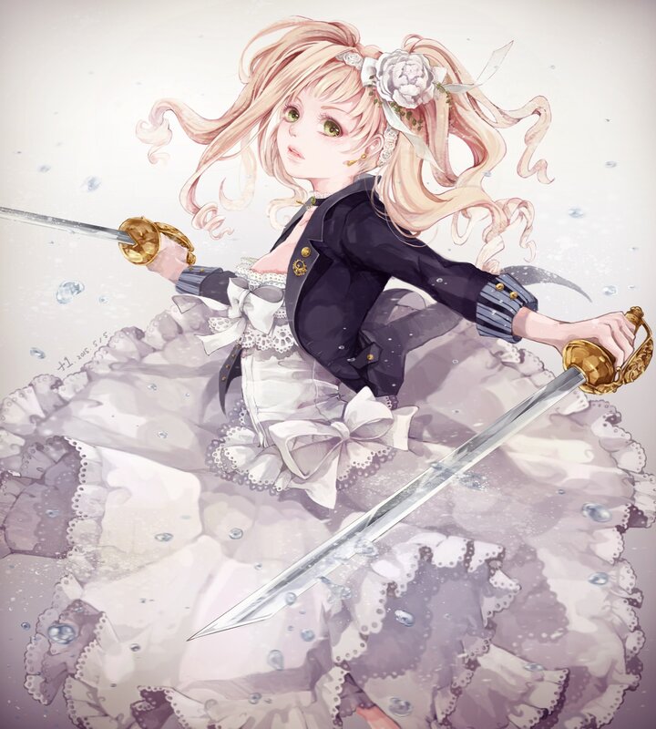 Blonde Girl with Swords — White, Dramatic