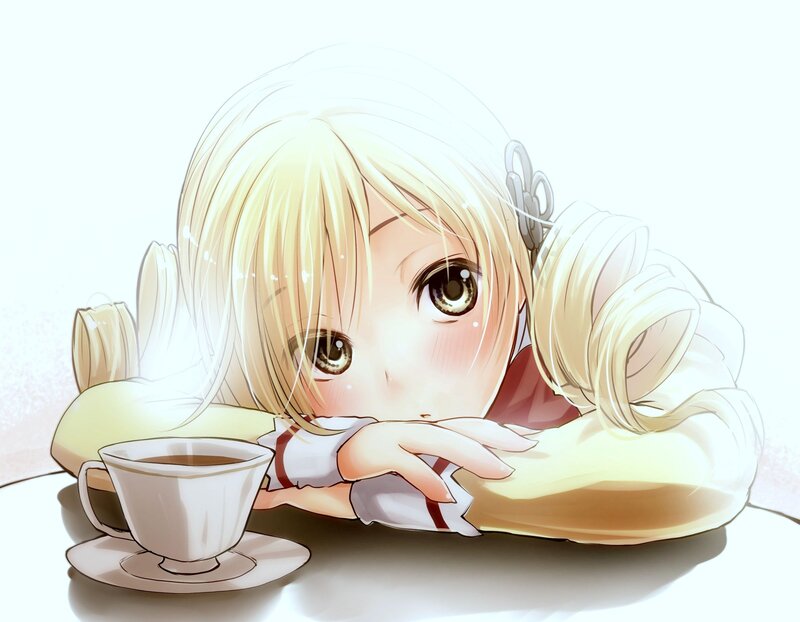 blonde girl with tea cup