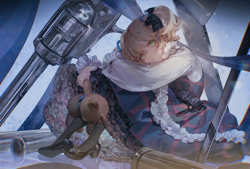 Blonde Girl with Teddy Bear — Blue, Dramatic