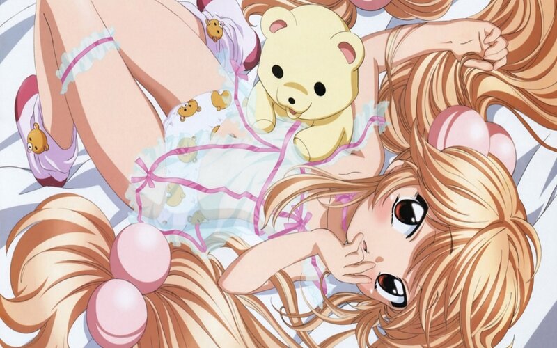 Blonde Girl with Teddy Bear — Brown, Peaceful