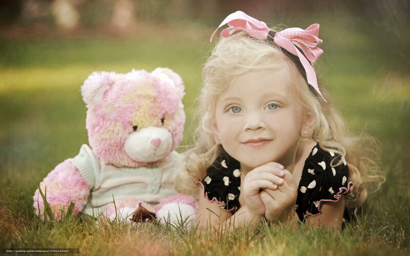 Blonde Girl with Teddy Bear — Green, Serene, Afternoon