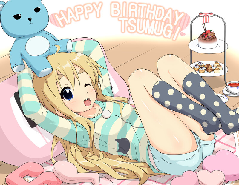 Blonde Girl with Teddy Bear — Pink, Happy