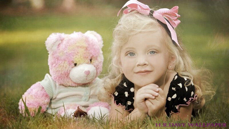 Blonde Girl with Teddy Bear — Pink, Serene