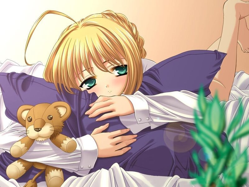 Blonde Girl with Teddy Bear — Purple