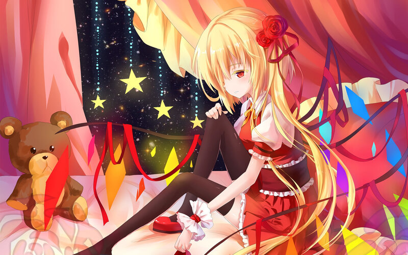 Blonde Girl with Teddy Bear — Red, Dreamy