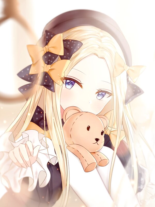 Blonde Girl with Teddy Bear — White, Serene