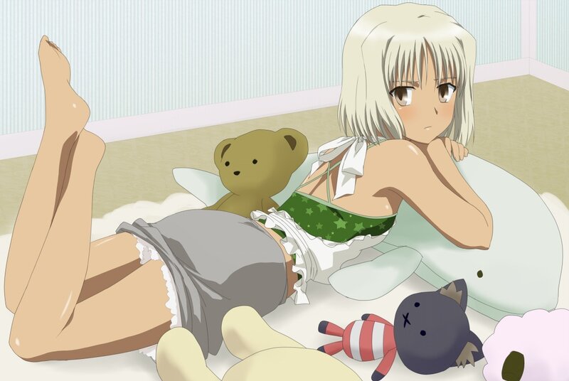 Blonde Girl with Teddy Bear — White