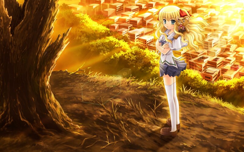 Blonde Girl with Teddy Bear — Yellow, Dramatic