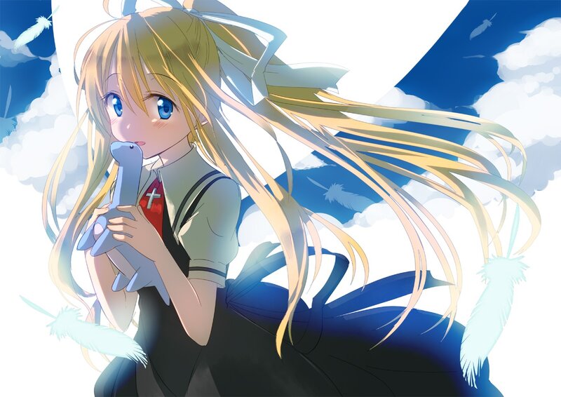 blonde girl with toy airplane