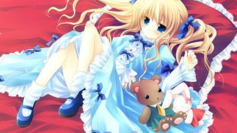 Blonde Girl with Toys — Blue