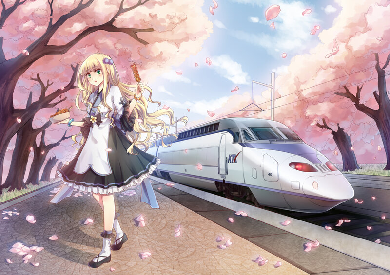 Blonde Girl with Train — Pink