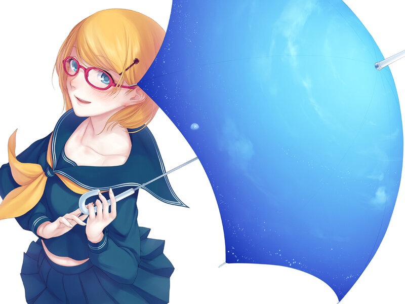 Blonde Girl with Umbrella — Blue, Calm