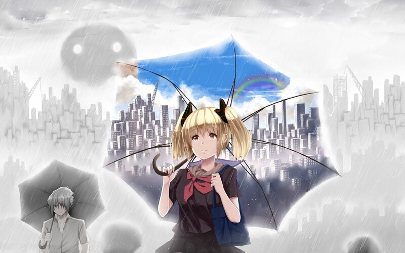 Blonde Girl with Umbrella — Blue, Dramatic