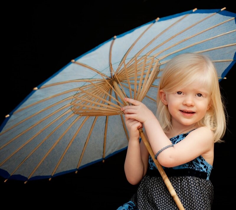 Blonde Girl with Umbrella — Blue, Playful