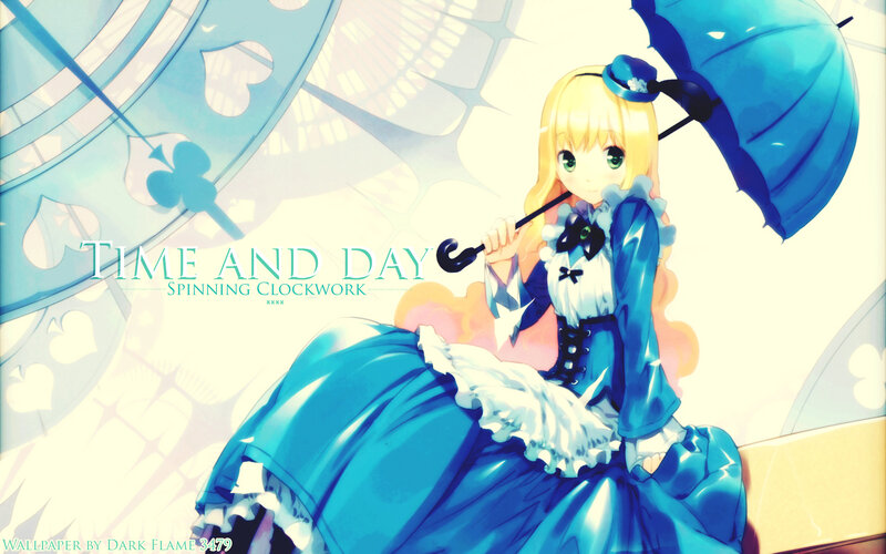 Blonde Girl with Umbrella — Blue, Serene, Anime