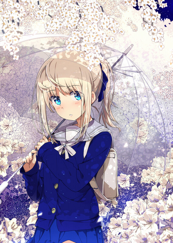Blonde Girl with Umbrella — Blue, Serene, Spring