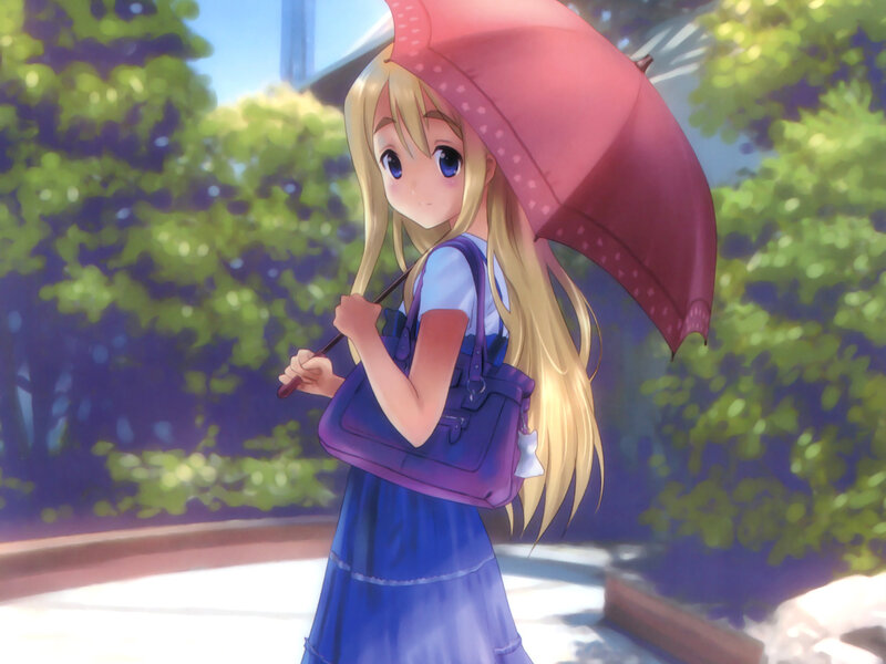 Blonde Girl with Umbrella — Blue, Serene