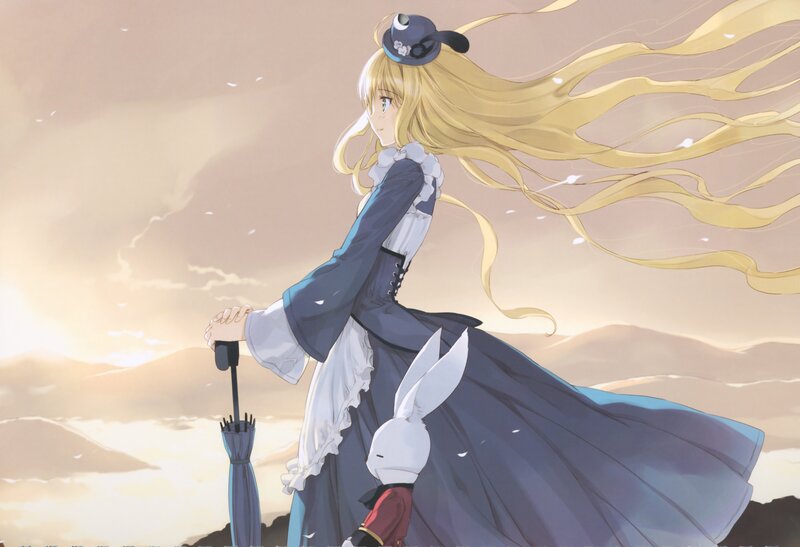 Blonde Girl with Umbrella — Blue