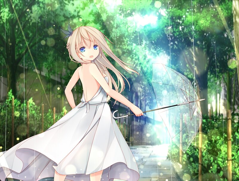 Blonde Girl with Umbrella — Green