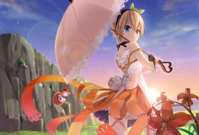Blonde Girl with Umbrella — Pink