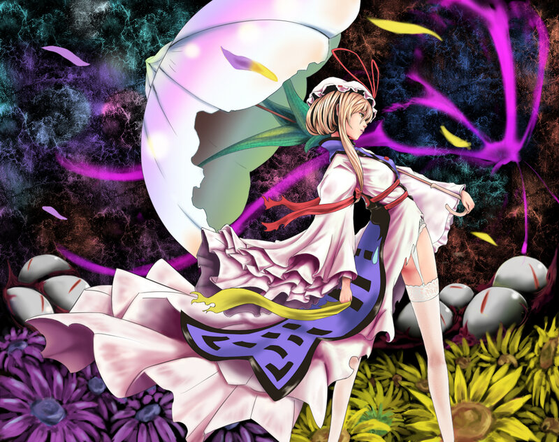 Blonde Girl with Umbrella — Purple, Dramatic, Night, Anime, Flowers
