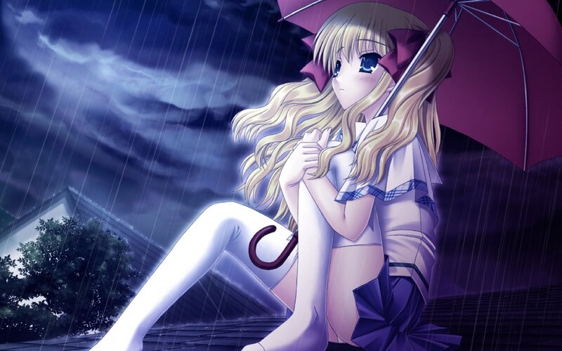 Blonde Girl with Umbrella — Purple, Dramatic, Night, Anime