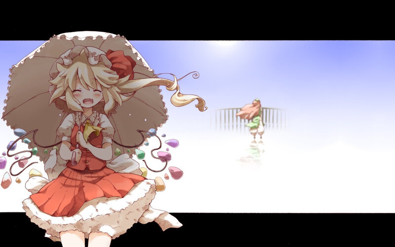 Blonde Girl with Umbrella — Red, Serene