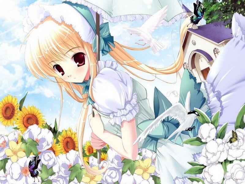 Blonde Girl with Umbrella — White