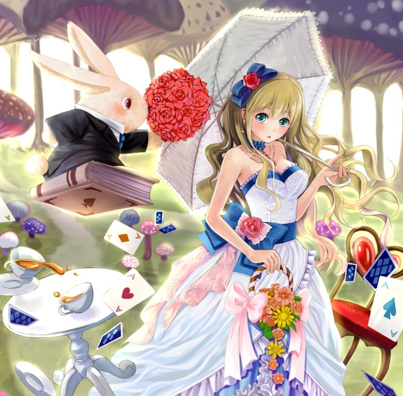 Blonde Girl with Umbrella — White, Whimsical