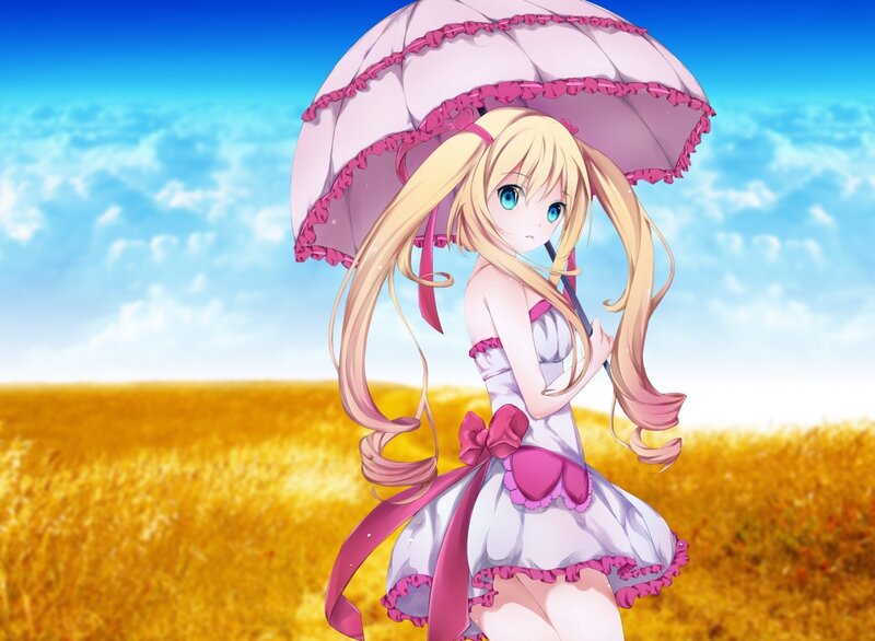 Blonde Girl with Umbrella — Yellow, Serene