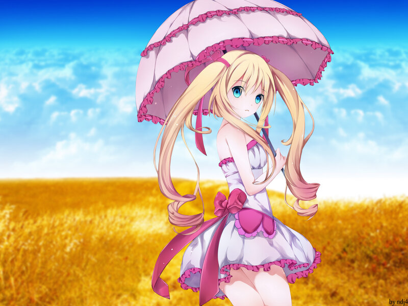 Blonde Girl with Umbrella — Yellow
