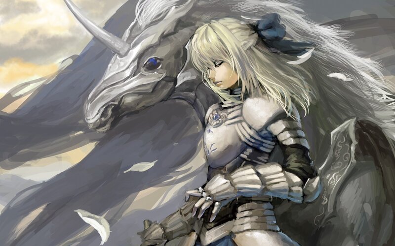 Blonde Girl with Unicorn — Gray