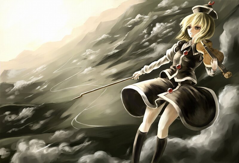 Blonde Girl with Violin — Black, Dramatic, Anime