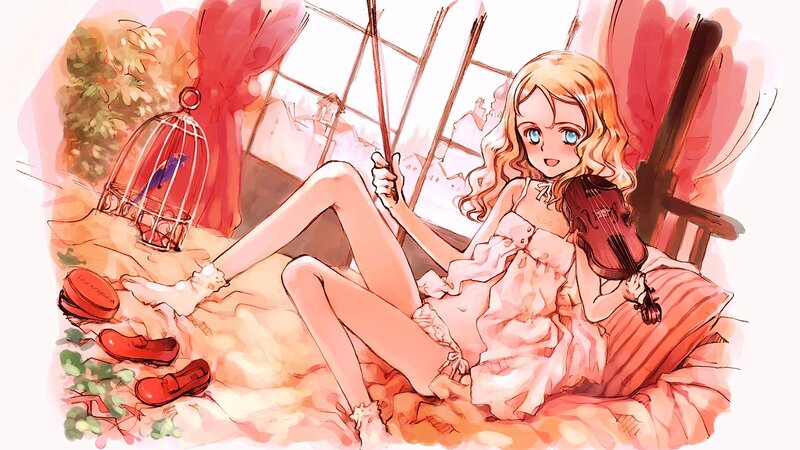 Blonde Girl with Violin — Pink