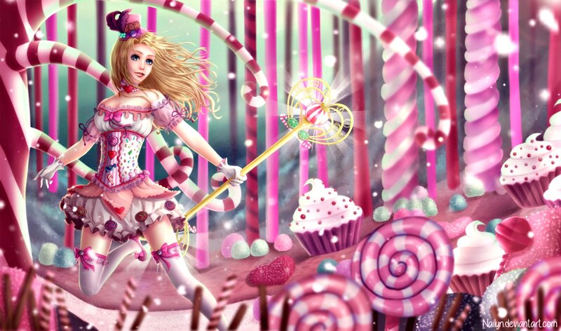 Blonde Girl with Wand — Pink, Whimsical