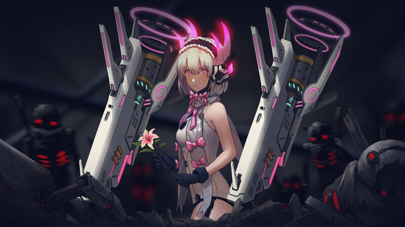Blonde Girl with Weapons — Black, Dramatic