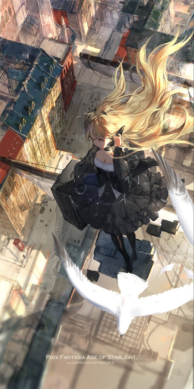Blonde Girl with Wings — Black, Dramatic, Afternoon