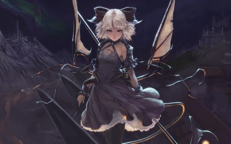 Blonde Girl with Wings — Black, Dramatic, Night