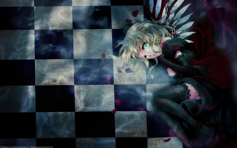 Blonde Girl with Wings — Black, Dramatic