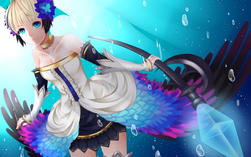Blonde Girl with Wings — Blue, Dramatic, Anime