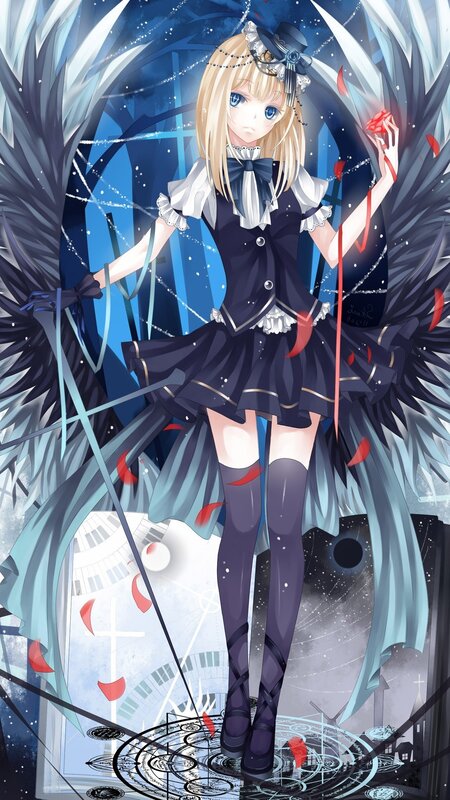 Blonde Girl with Wings — Blue, Dramatic, Night, Anime