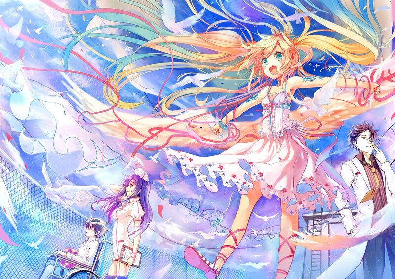 Blonde Girl with Wings — Blue, Dreamy, Anime, Birds