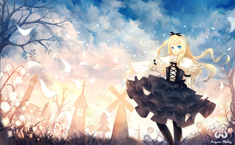 Blonde Girl with Wings — Blue, Dreamy, Sunset