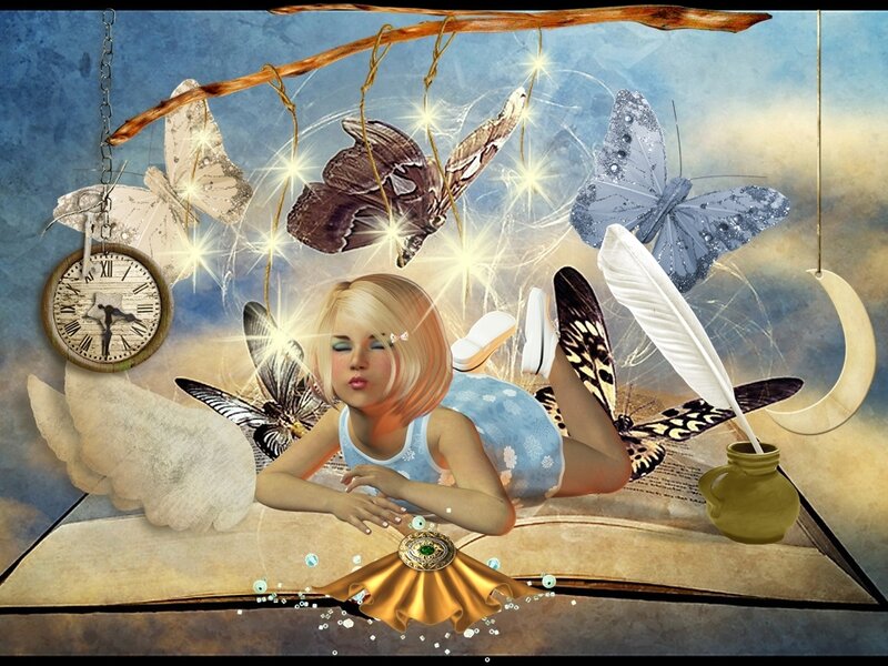 Blonde Girl with Wings — Blue, Dreamy