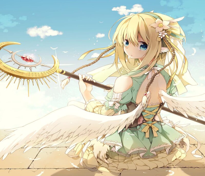 Blonde Girl with Wings — Blue, Serene, Afternoon, Anime, Staff